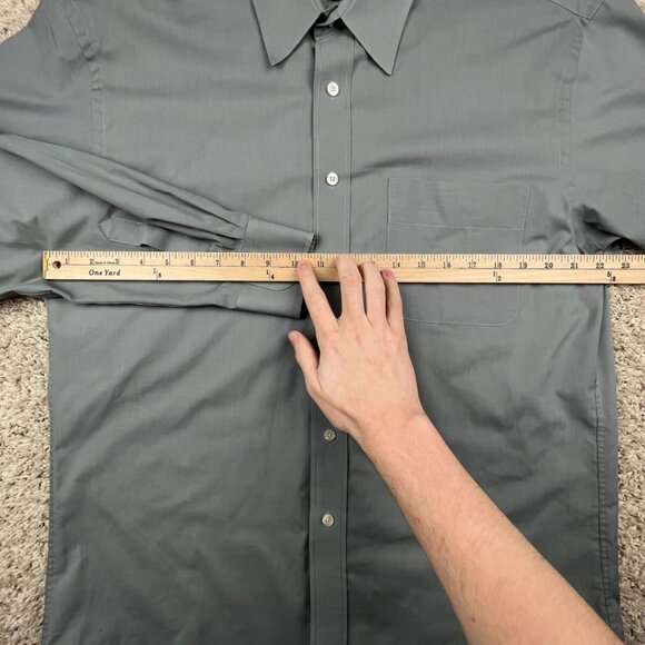 YSL Yves Saint Laurent Men's Button Up Dress Shirt 16 34/35 Gray Polyester Blend - Picture 4 of 12